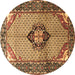 Round Machine Washable Persian Brown Traditional Rug, wshtr3382brn