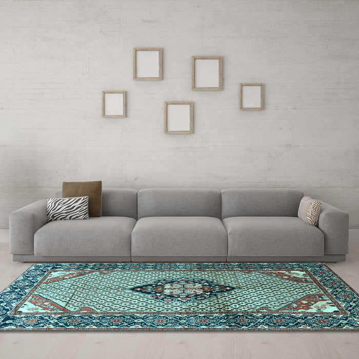 Machine Washable Persian Light Blue Traditional Rug in a Living Room, wshtr3382lblu