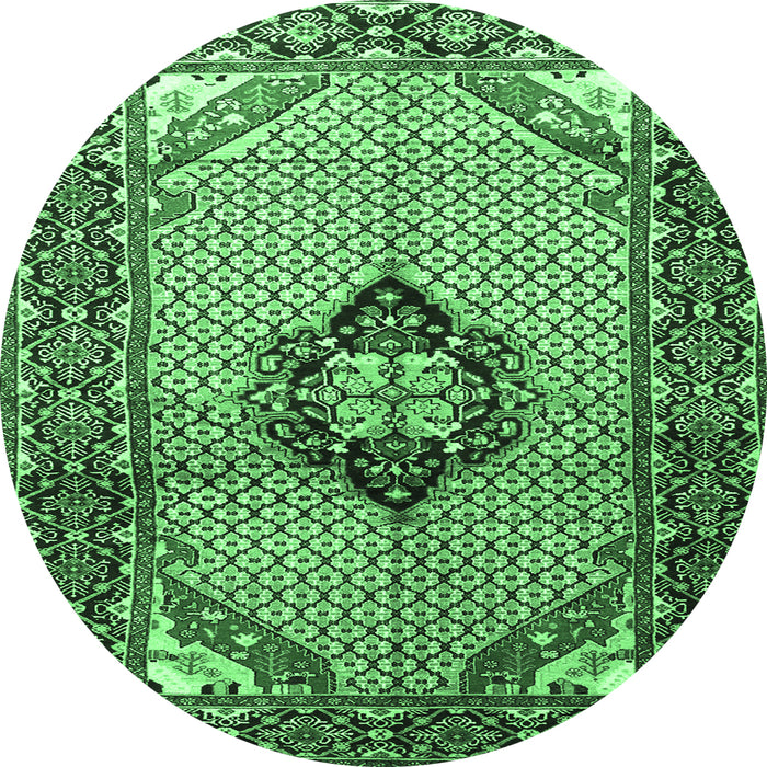 Round Machine Washable Persian Emerald Green Traditional Area Rugs, wshtr3382emgrn