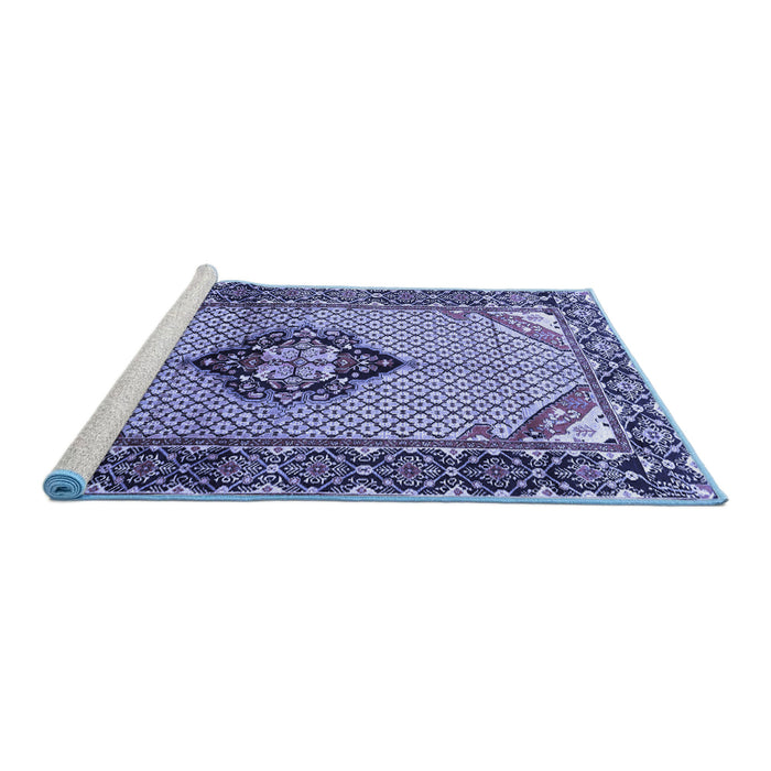 Sideview of Machine Washable Persian Blue Traditional Rug, wshtr3382blu