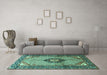 Machine Washable Persian Turquoise Traditional Area Rugs in a Living Room,, wshtr3382turq