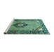 Sideview of Machine Washable Persian Turquoise Traditional Area Rugs, wshtr3382turq