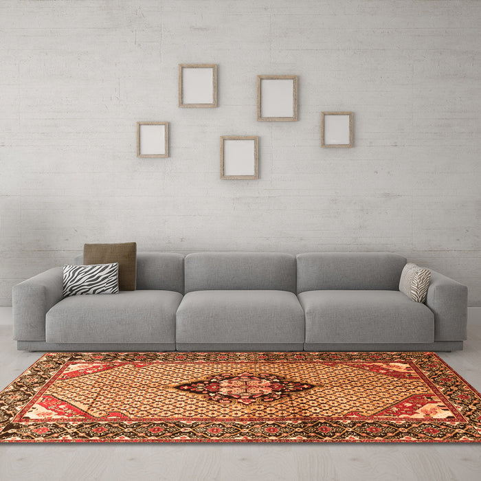 Machine Washable Persian Orange Traditional Area Rugs in a Living Room, wshtr3382org