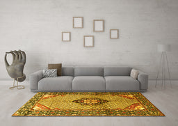 Machine Washable Persian Yellow Traditional Rug in a Living Room, wshtr3382yw