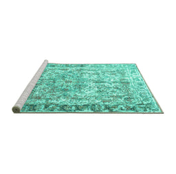 Sideview of Machine Washable Persian Turquoise Traditional Area Rugs, wshtr3383turq