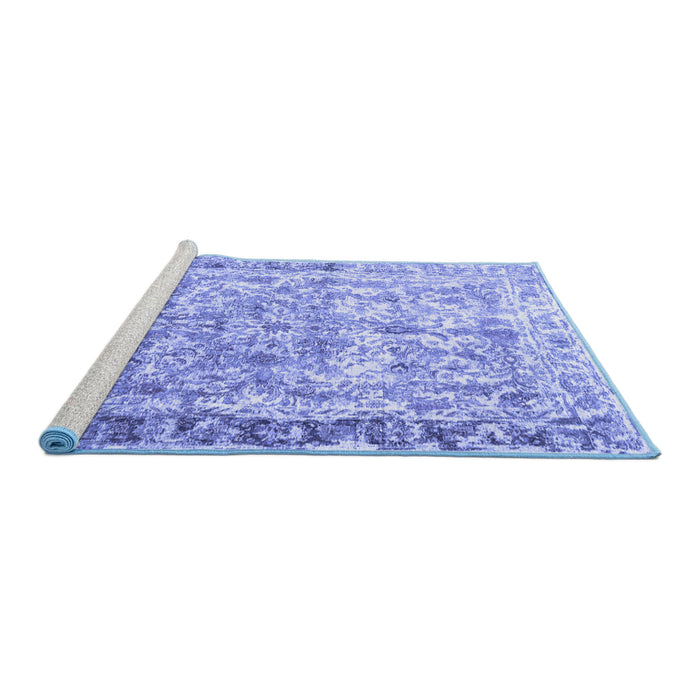 Sideview of Machine Washable Persian Blue Traditional Rug, wshtr3383blu