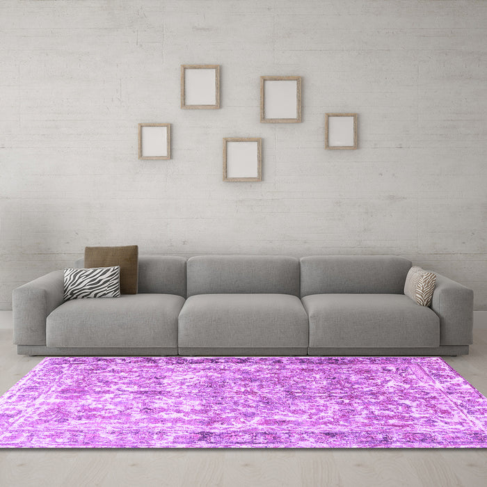 Machine Washable Persian Purple Traditional Area Rugs in a Living Room, wshtr3383pur