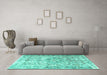 Machine Washable Persian Turquoise Traditional Area Rugs in a Living Room,, wshtr3383turq