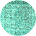 Round Persian Turquoise Traditional Rug, tr3383turq