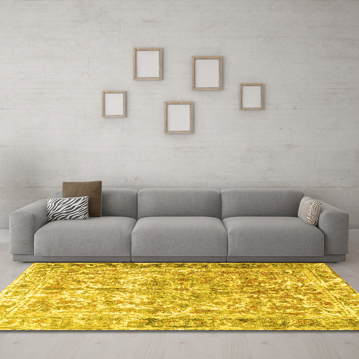 Machine Washable Persian Yellow Traditional Rug in a Living Room, wshtr3383yw