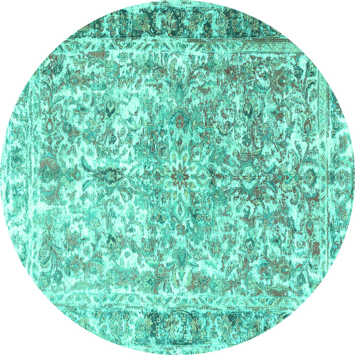 Round Machine Washable Persian Turquoise Traditional Area Rugs, wshtr3383turq