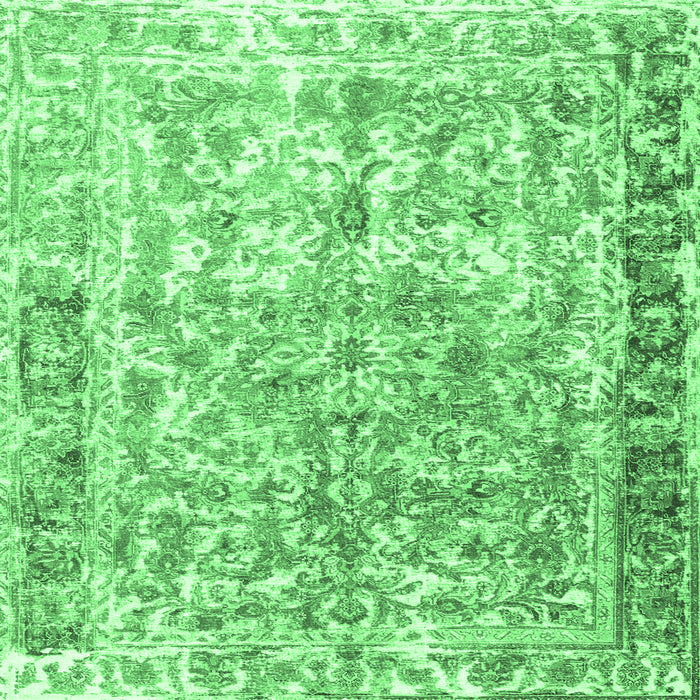 Square Machine Washable Persian Emerald Green Traditional Area Rugs, wshtr3383emgrn