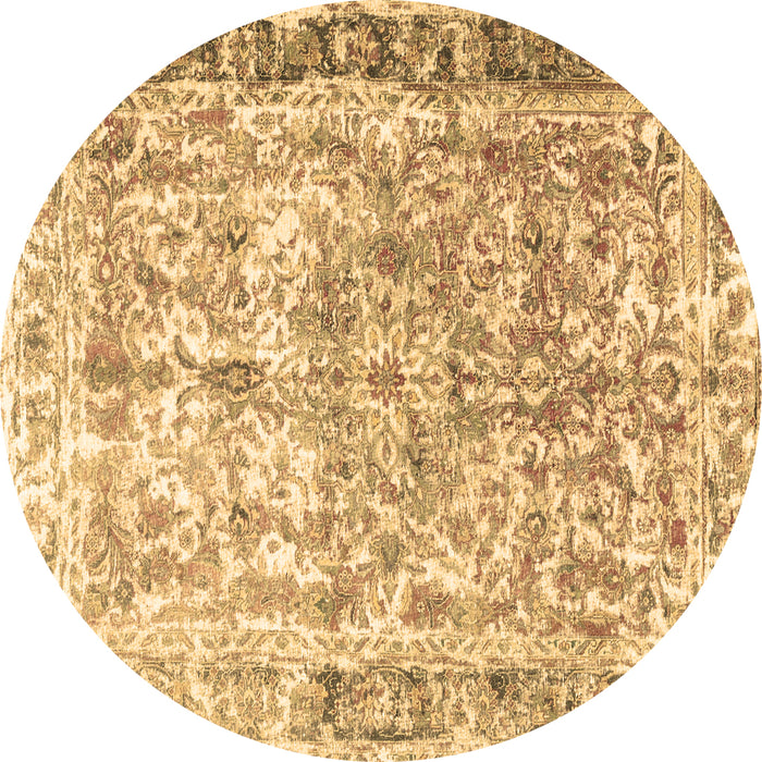 Round Persian Brown Traditional Rug, tr3383brn