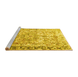 Sideview of Machine Washable Persian Yellow Traditional Rug, wshtr3383yw