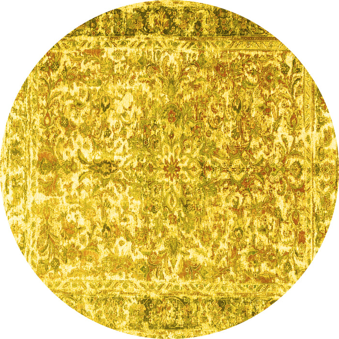 Round Persian Yellow Traditional Rug, tr3383yw