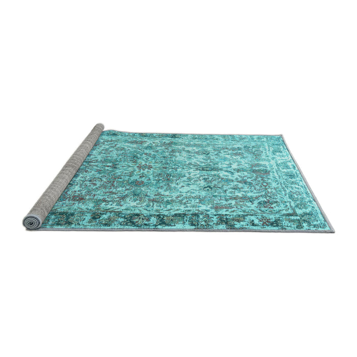 Sideview of Machine Washable Persian Light Blue Traditional Rug, wshtr3383lblu