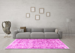 Machine Washable Persian Pink Traditional Rug in a Living Room, wshtr3383pnk