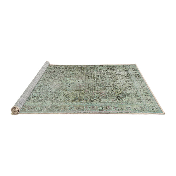 Sideview of Machine Washable Traditional Khaki Green Rug, wshtr3384