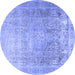 Round Machine Washable Persian Blue Traditional Rug, wshtr3384blu