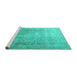 Sideview of Machine Washable Persian Turquoise Traditional Area Rugs, wshtr3384turq