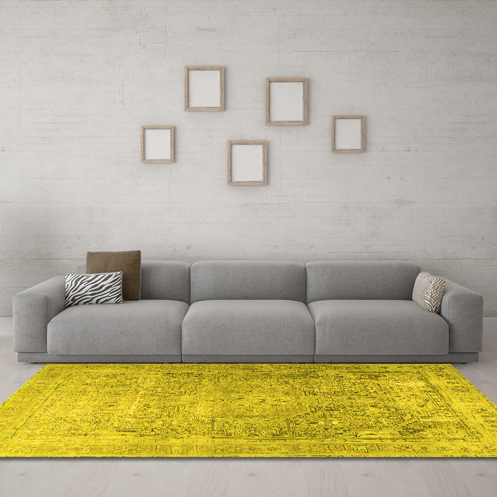 Machine Washable Persian Yellow Traditional Rug in a Living Room, wshtr3384yw