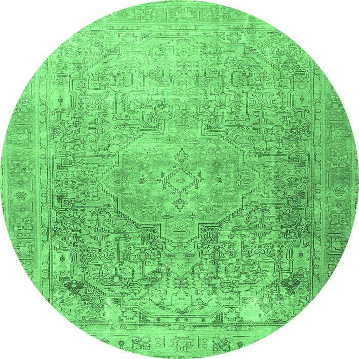 Round Machine Washable Persian Emerald Green Traditional Area Rugs, wshtr3384emgrn