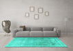 Machine Washable Persian Turquoise Traditional Area Rugs in a Living Room,, wshtr3384turq