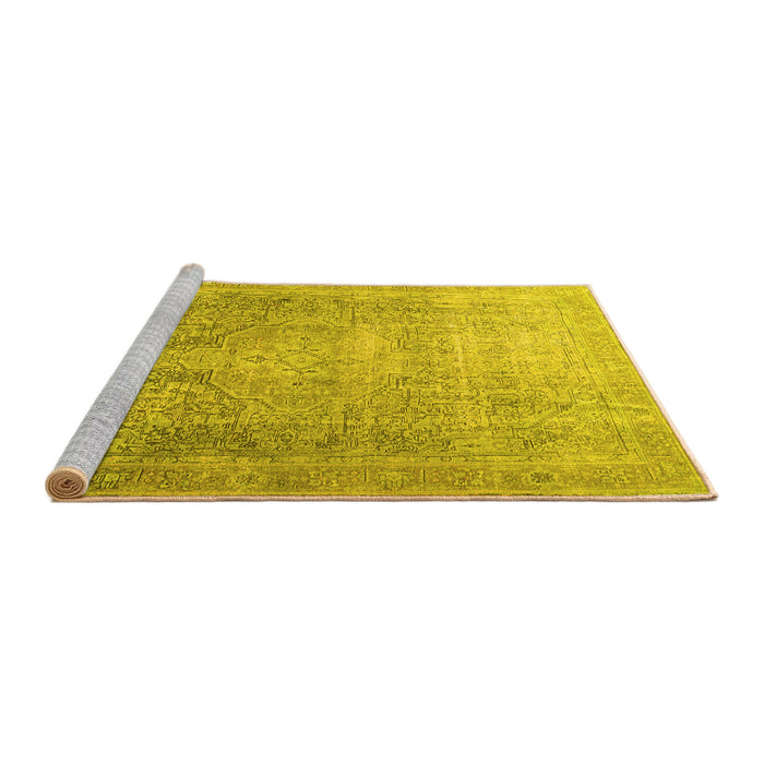 Sideview of Machine Washable Persian Yellow Traditional Rug, wshtr3384yw