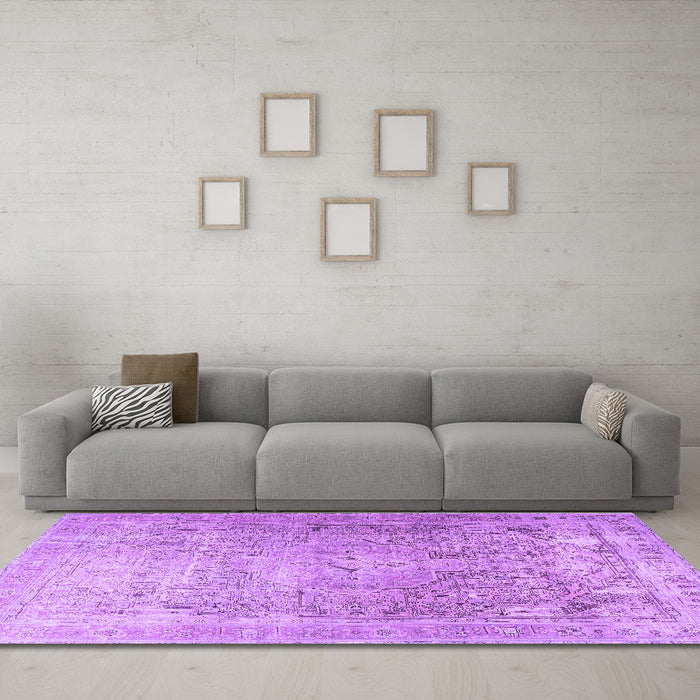 Machine Washable Persian Purple Traditional Area Rugs in a Living Room, wshtr3384pur