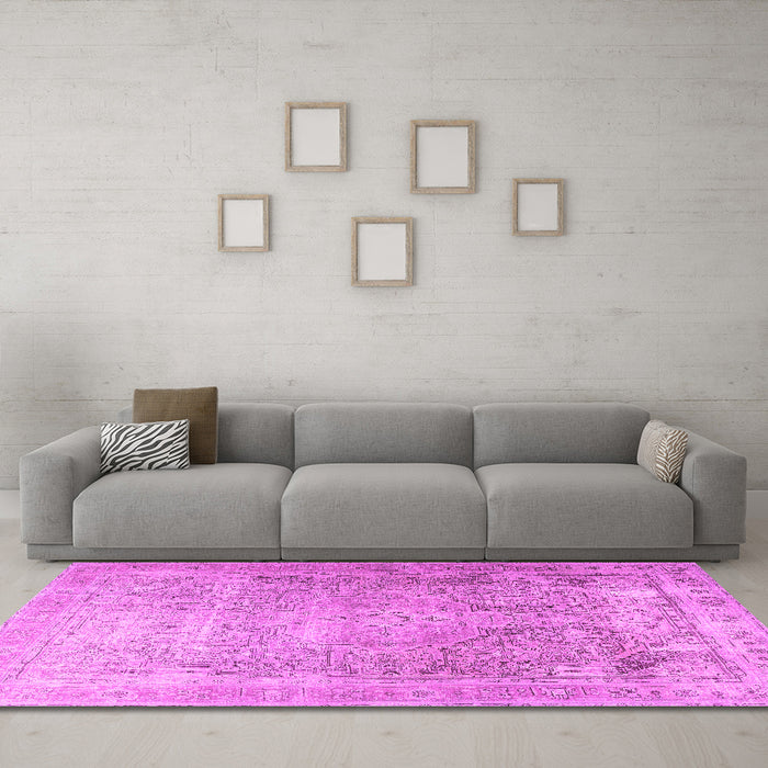 Machine Washable Persian Pink Traditional Rug in a Living Room, wshtr3384pnk