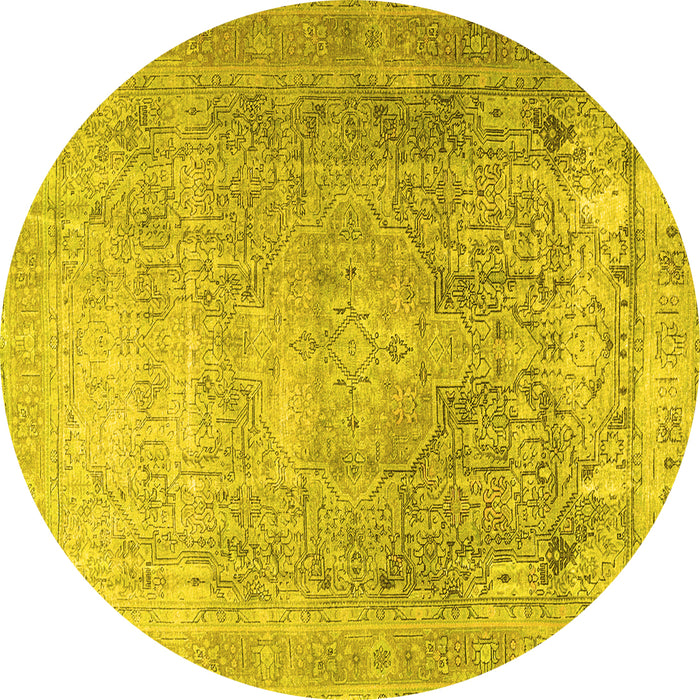 Round Persian Yellow Traditional Rug, tr3384yw
