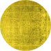 Round Persian Yellow Traditional Rug, tr3384yw