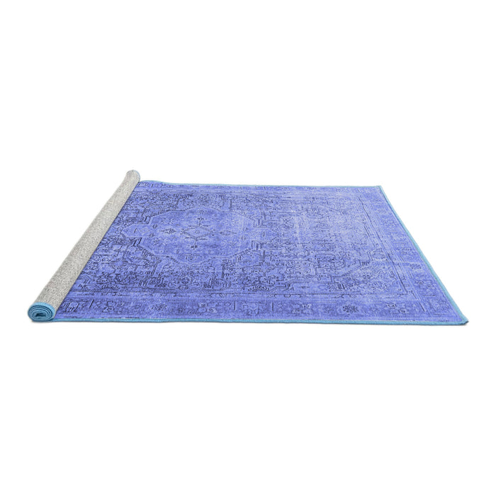 Sideview of Machine Washable Persian Blue Traditional Rug, wshtr3384blu