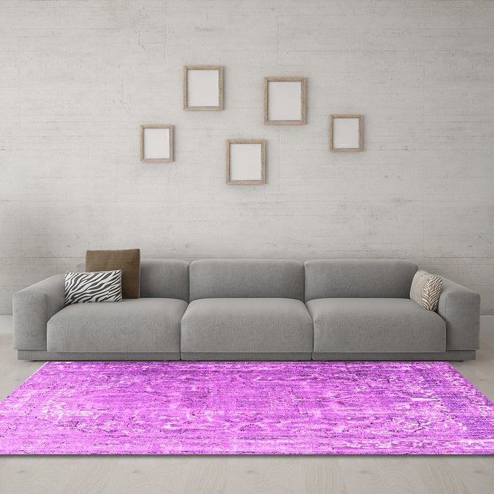 Machine Washable Persian Pink Traditional Rug in a Living Room, wshtr3385pnk