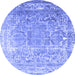 Round Machine Washable Persian Blue Traditional Rug, wshtr3385blu