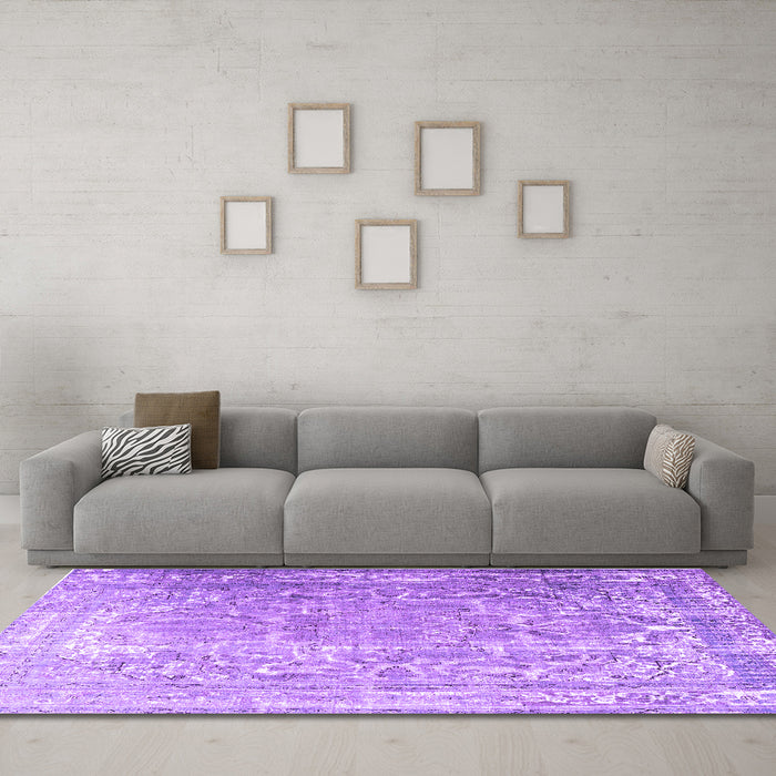 Machine Washable Persian Purple Traditional Area Rugs in a Living Room, wshtr3385pur