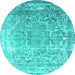 Round Machine Washable Persian Turquoise Traditional Area Rugs, wshtr3385turq