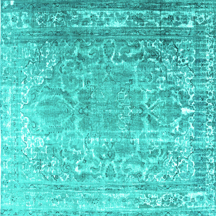 Square Machine Washable Persian Turquoise Traditional Area Rugs, wshtr3385turq