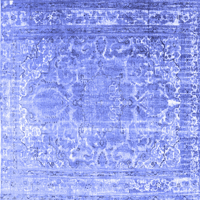 Square Machine Washable Persian Blue Traditional Rug, wshtr3385blu