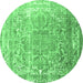 Round Persian Emerald Green Traditional Rug, tr3385emgrn