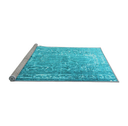 Sideview of Machine Washable Persian Light Blue Traditional Rug, wshtr3385lblu