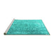 Sideview of Machine Washable Persian Turquoise Traditional Area Rugs, wshtr3385turq