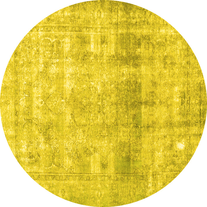 Round Machine Washable Persian Yellow Traditional Rug, wshtr3386yw