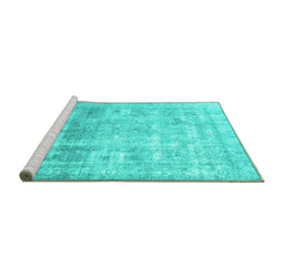 Sideview of Machine Washable Persian Turquoise Traditional Area Rugs, wshtr3386turq