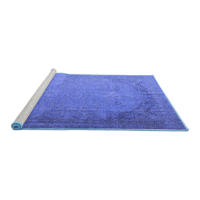 Sideview of Machine Washable Persian Blue Traditional Rug, wshtr3387blu
