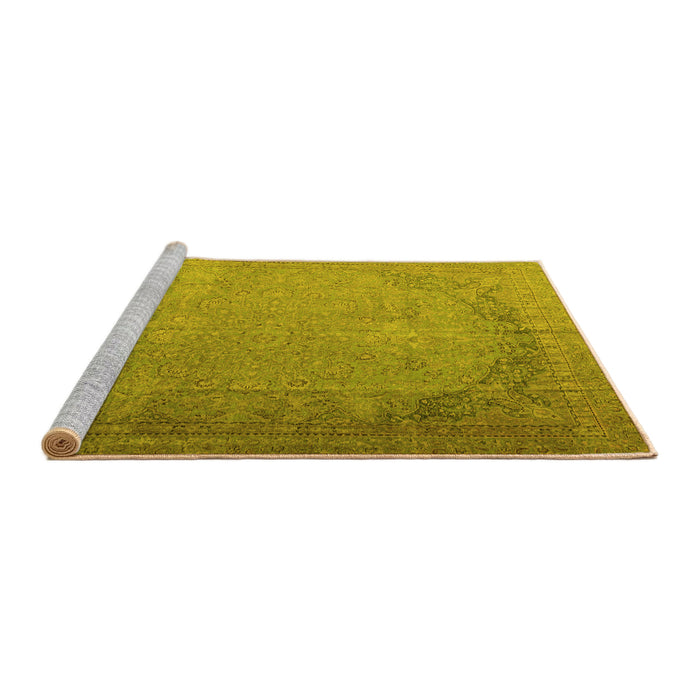 Sideview of Machine Washable Persian Yellow Traditional Rug, wshtr3387yw