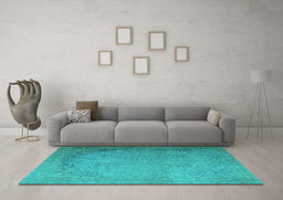 Machine Washable Persian Turquoise Traditional Area Rugs in a Living Room,, wshtr3387turq