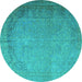 Round Persian Turquoise Traditional Rug, tr3387turq