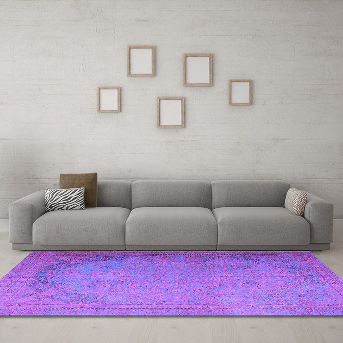 Machine Washable Persian Purple Traditional Area Rugs in a Living Room, wshtr3387pur