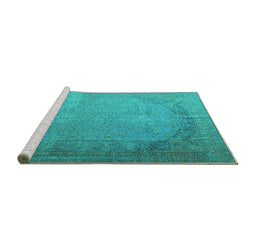 Sideview of Machine Washable Persian Turquoise Traditional Area Rugs, wshtr3387turq